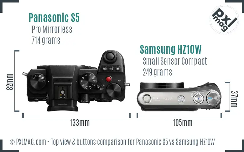 Panasonic S5 vs Samsung HZ10W top view buttons comparison Panasonic S5 vs Samsung HZ10W top view buttons comparison