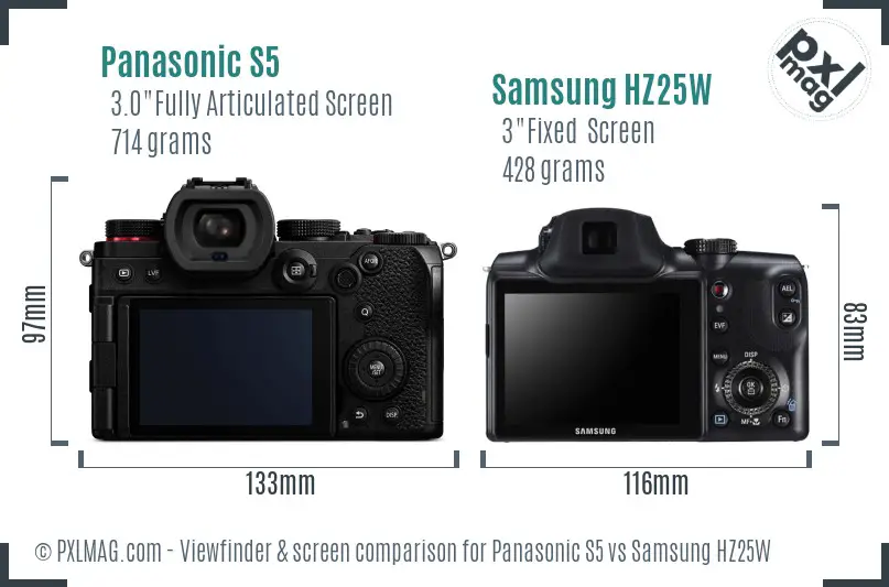 Panasonic S5 vs Samsung HZ25W Screen and Viewfinder comparison