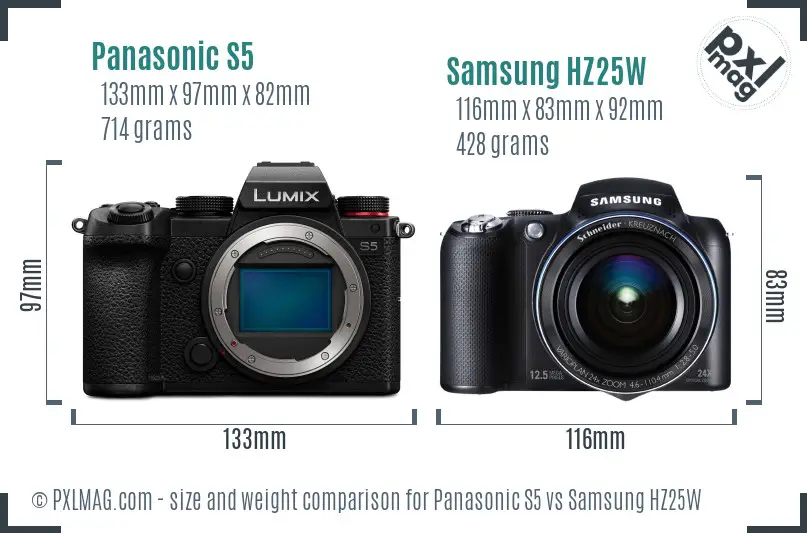 Panasonic S5 vs Samsung HZ25W size comparison