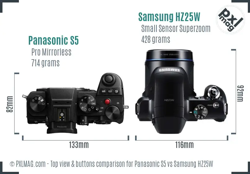 Panasonic S5 vs Samsung HZ25W top view buttons comparison