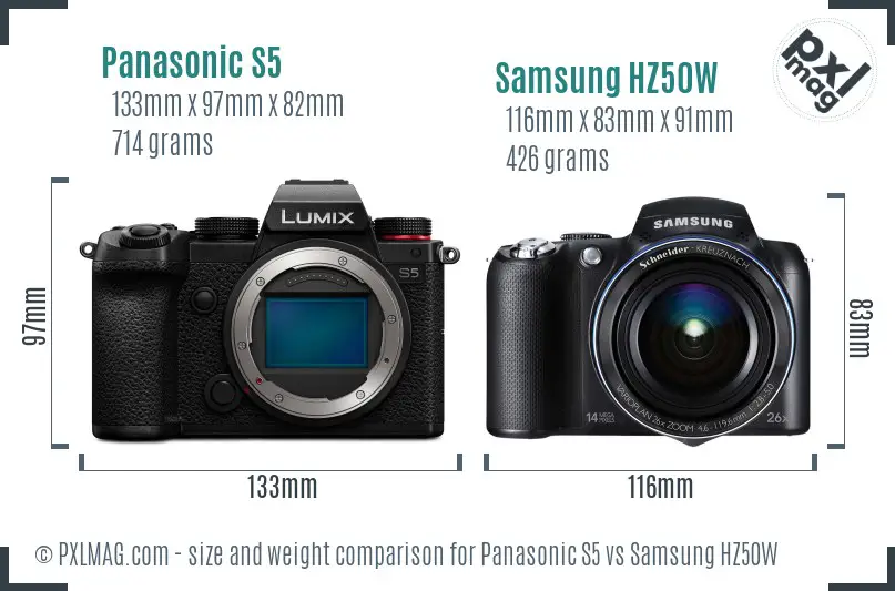 Panasonic S5 vs Samsung HZ50W size comparison