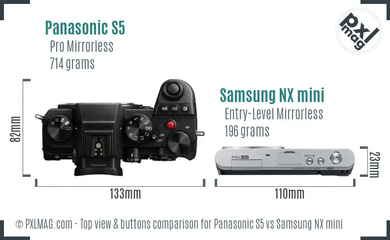 Panasonic S5 vs Samsung NX mini top view buttons comparison Panasonic S5 vs Samsung NX mini top view buttons comparison
