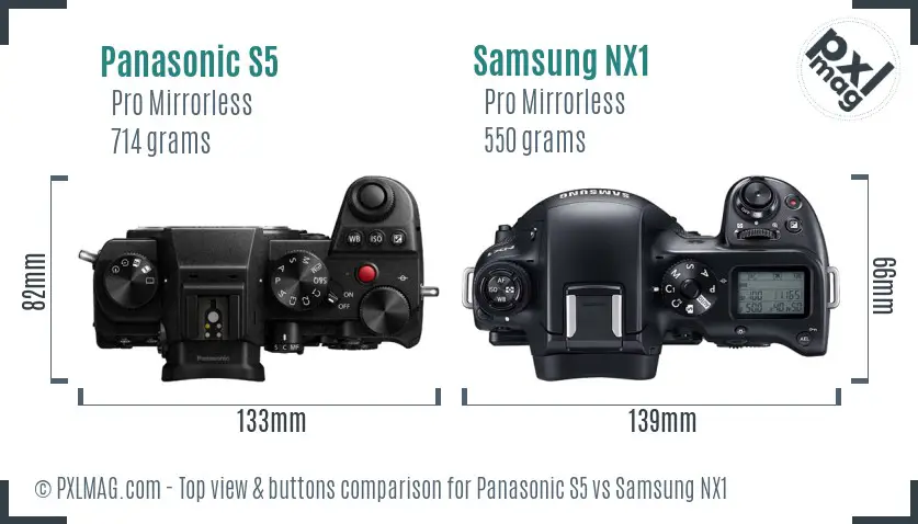 Panasonic S5 vs Samsung NX1 top view buttons comparison