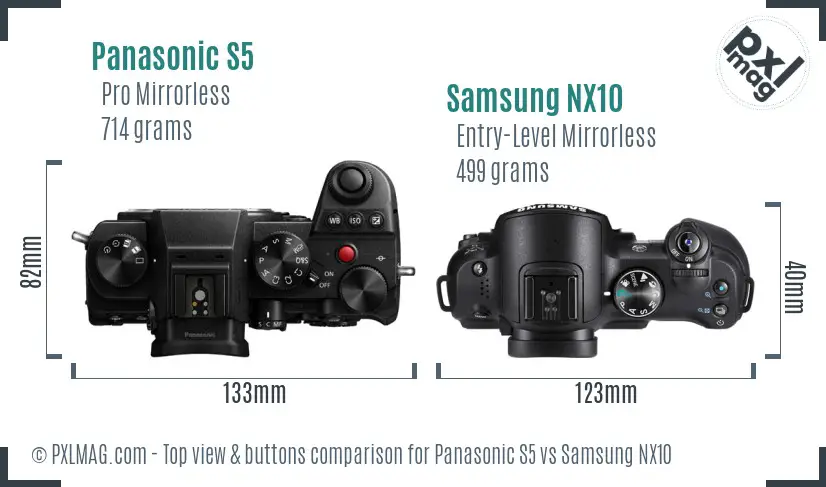 Panasonic S5 vs Samsung NX10 top view buttons comparison