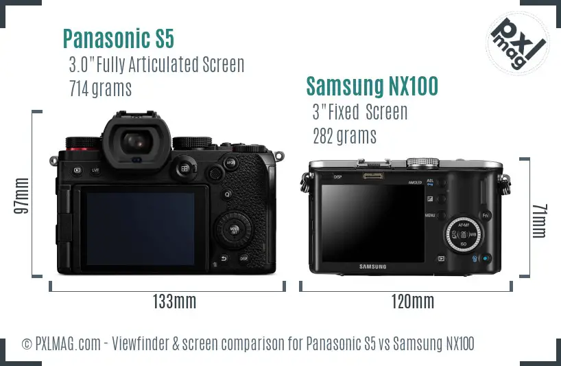 Panasonic S5 vs Samsung NX100 Screen and Viewfinder comparison Panasonic S5 vs Samsung NX100 Screen and Viewfinder comparison