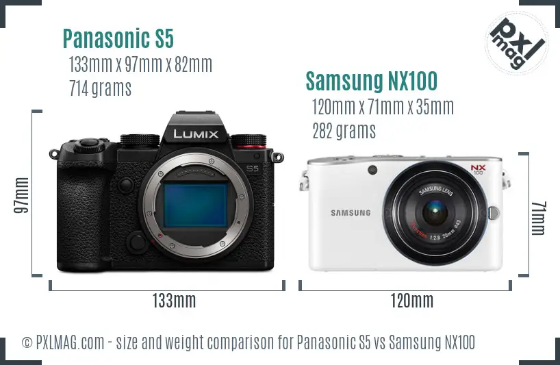 Panasonic S5 vs Samsung NX100 size comparison Panasonic S5 vs Samsung NX100 size comparison