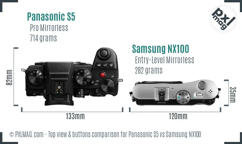 Panasonic S5 vs Samsung NX100 top view buttons comparison Panasonic S5 vs Samsung NX100 top view buttons comparison