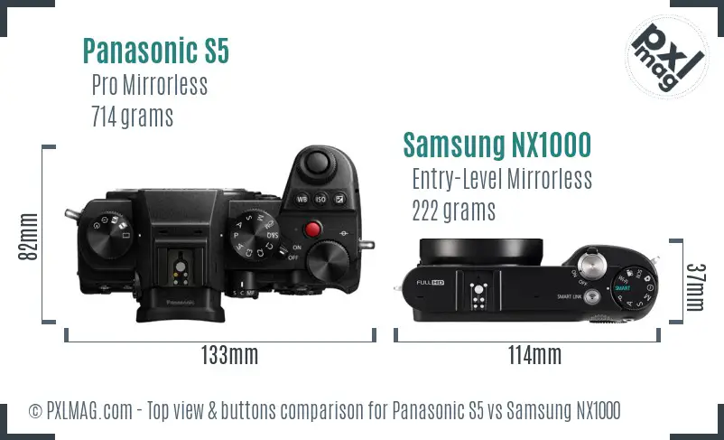Panasonic S5 vs Samsung NX1000 top view buttons comparison