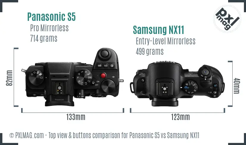 Panasonic S5 vs Samsung NX11 top view buttons comparison