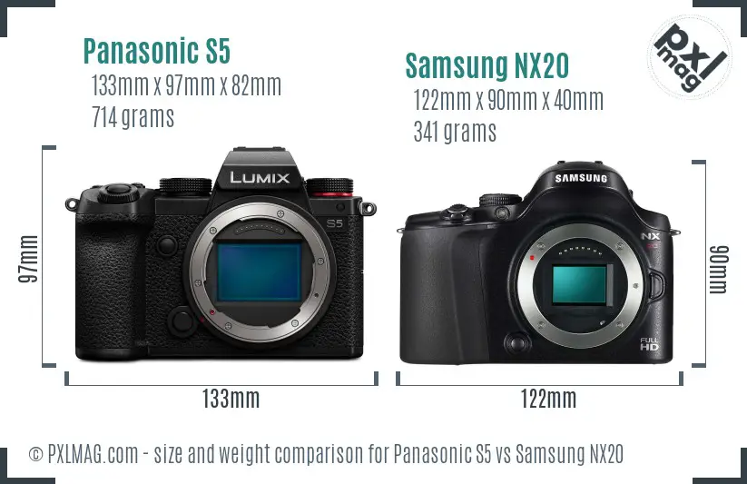 Panasonic S5 vs Samsung NX20 size comparison