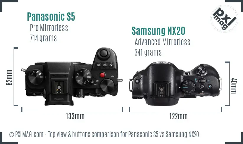 Panasonic S5 vs Samsung NX20 top view buttons comparison