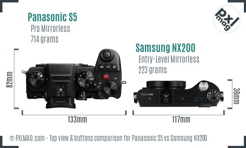 Panasonic S5 vs Samsung NX200 top view buttons comparison