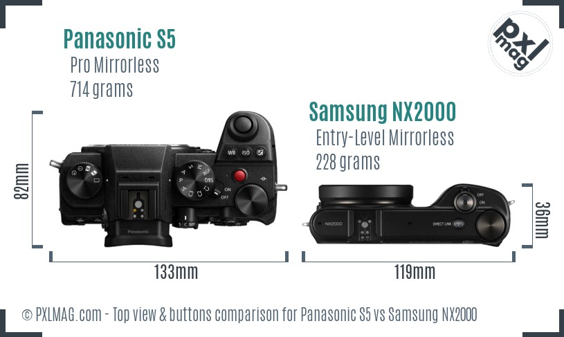 Panasonic S5 vs Samsung NX2000 top view buttons comparison