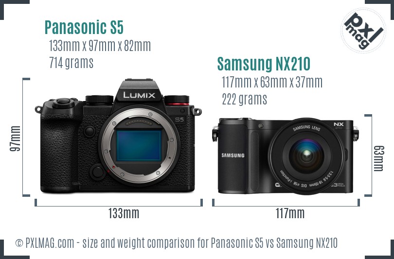 Panasonic S5 vs Samsung NX210 size comparison