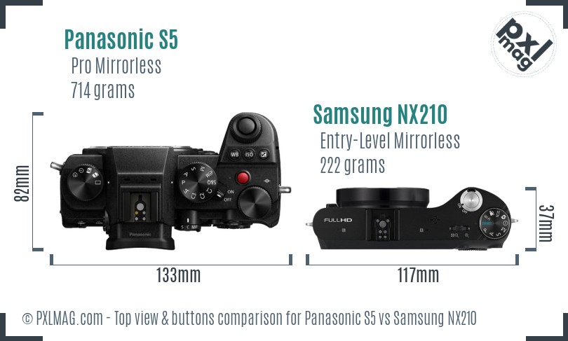 Panasonic S5 vs Samsung NX210 top view buttons comparison