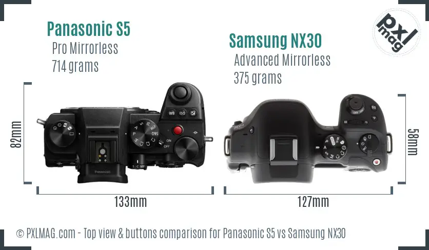 Panasonic S5 vs Samsung NX30 top view buttons comparison