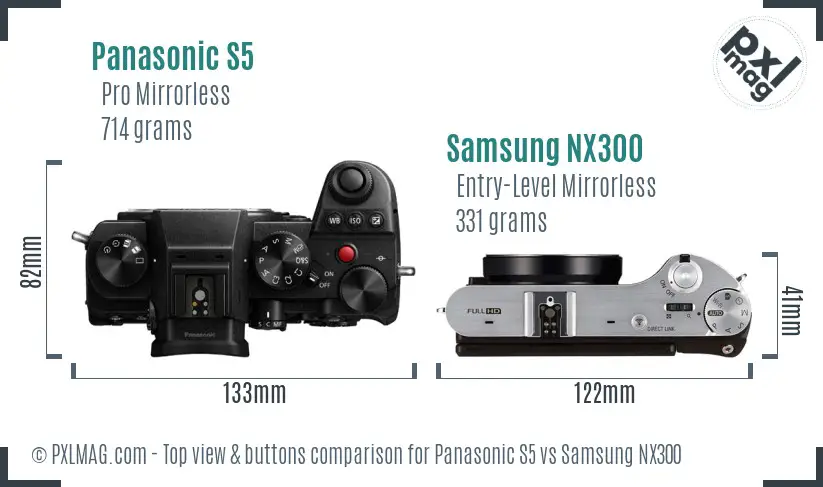 Panasonic S5 vs Samsung NX300 top view buttons comparison