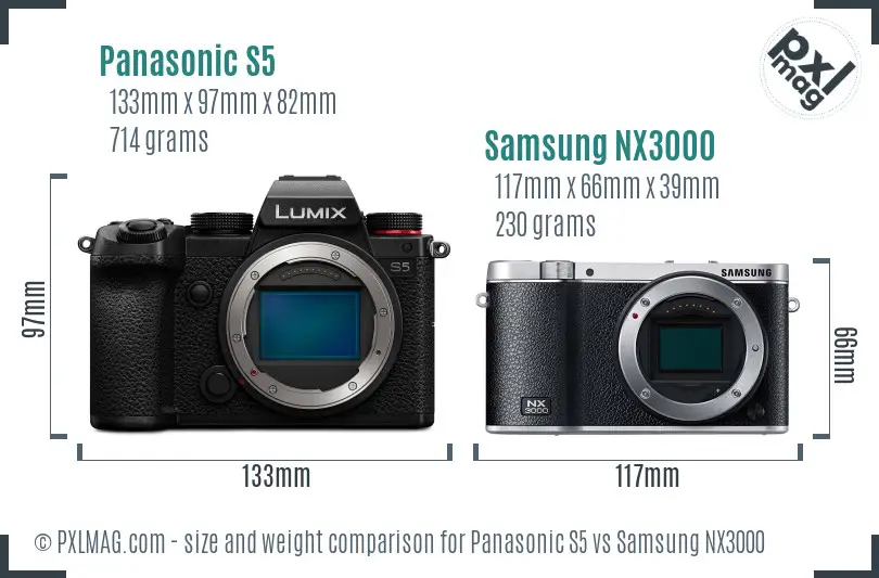 Panasonic S5 vs Samsung NX3000 size comparison