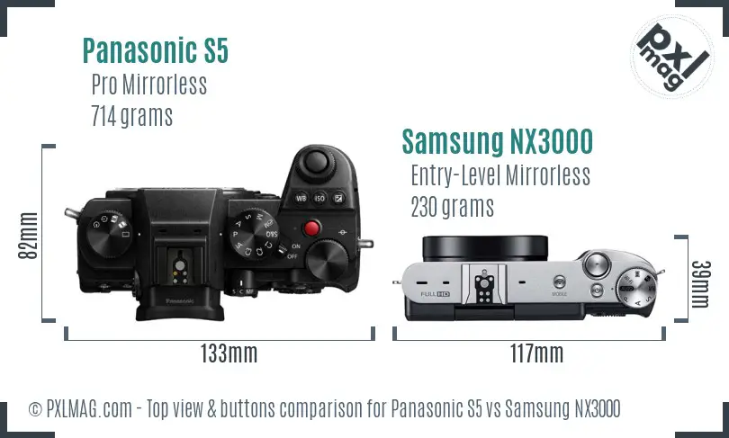 Panasonic S5 vs Samsung NX3000 top view buttons comparison