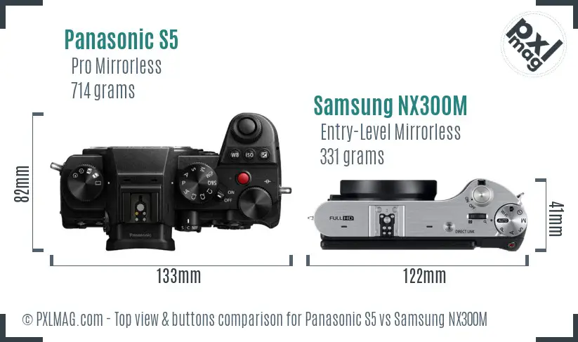 Panasonic S5 vs Samsung NX300M top view buttons comparison