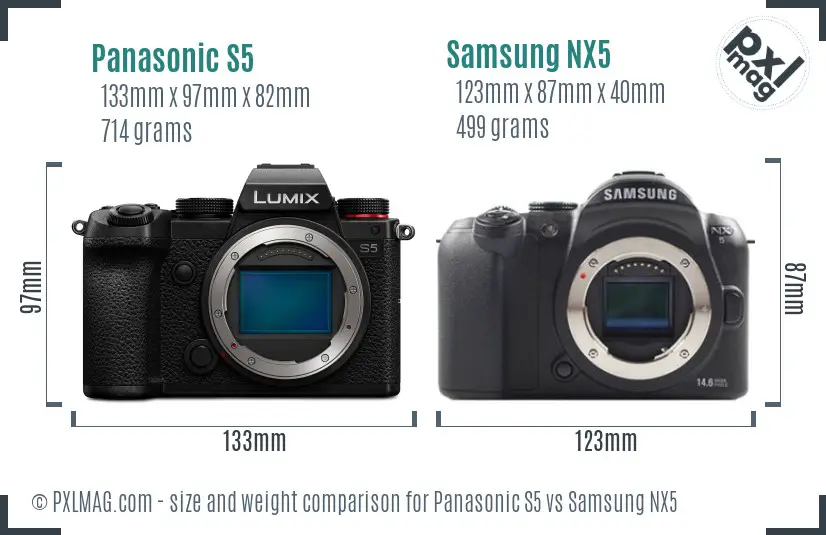 Panasonic S5 vs Samsung NX5 size comparison