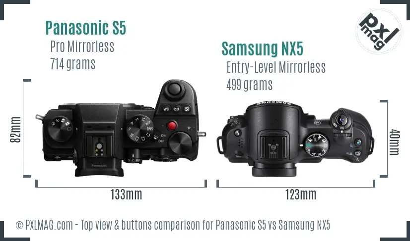Panasonic S5 vs Samsung NX5 top view buttons comparison
