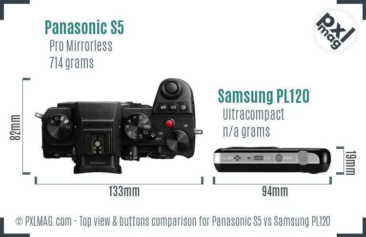 Panasonic S5 vs Samsung PL120 top view buttons comparison