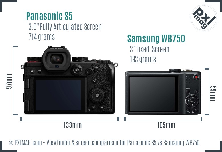 Panasonic S5 vs Samsung WB750 Screen and Viewfinder comparison