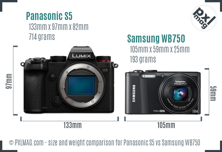 Panasonic S5 vs Samsung WB750 size comparison