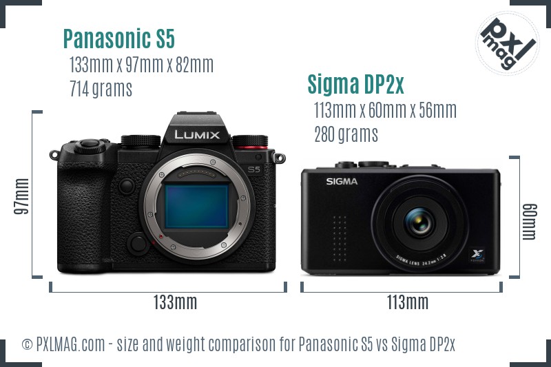 Panasonic S5 vs Sigma DP2x size comparison