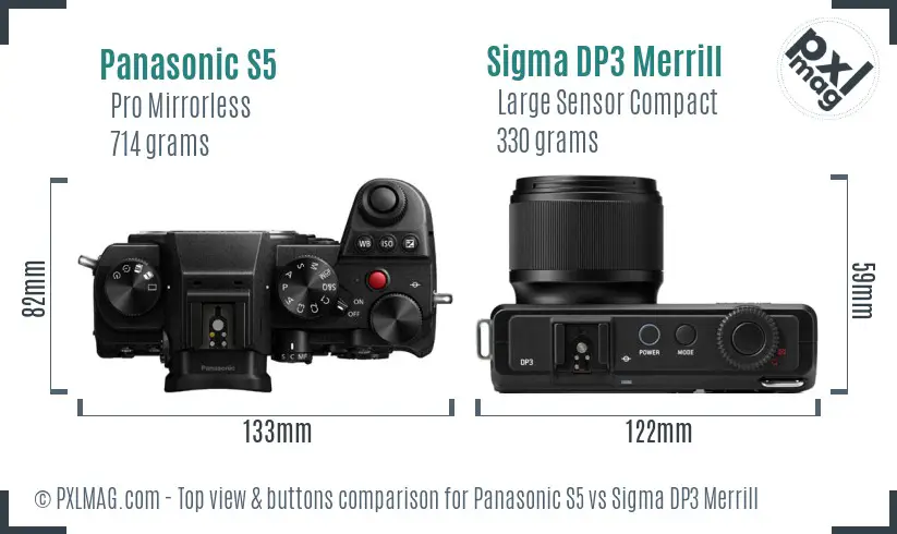 Panasonic S5 vs Sigma DP3 Merrill top view buttons comparison Panasonic S5 vs Sigma DP3 Merrill top view buttons comparison