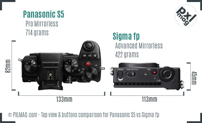 Panasonic S5 vs Sigma fp top view buttons comparison Panasonic S5 vs Sigma fp top view buttons comparison