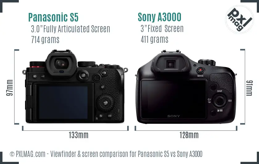 Panasonic S5 vs Sony A3000 Screen and Viewfinder comparison
