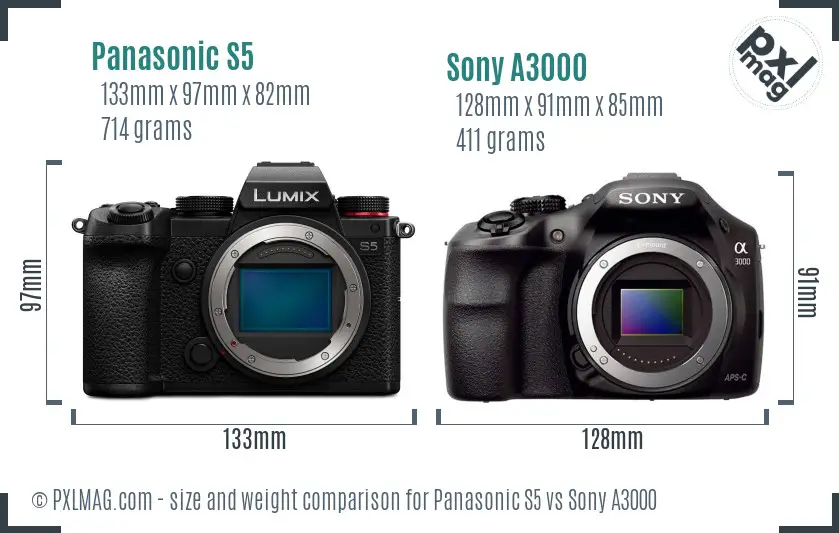 Panasonic S5 vs Sony A3000 size comparison