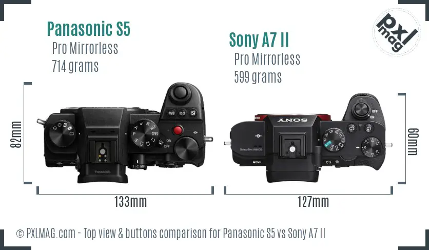 Panasonic S5 vs Sony A7 II top view buttons comparison