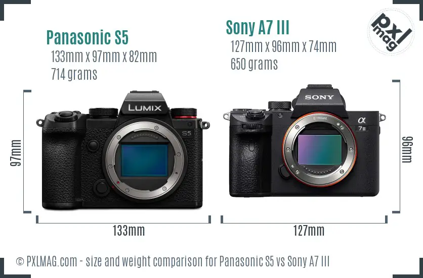 Panasonic S5 vs Sony A7 III size comparison