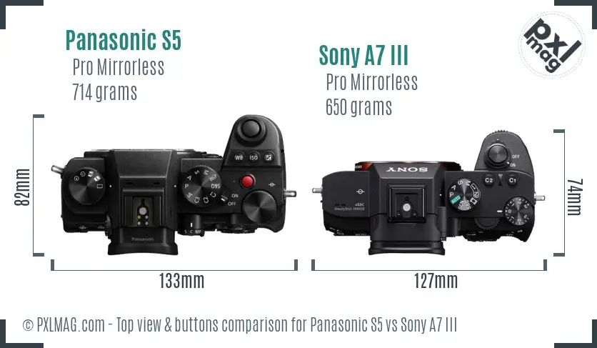 Panasonic S5 vs Sony A7 III top view buttons comparison