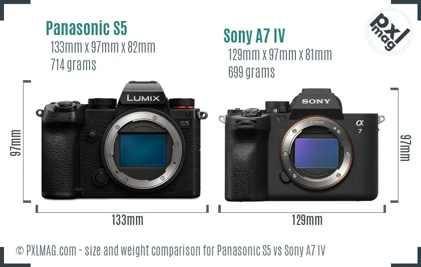 Panasonic S5 vs Sony A7 IV size comparison