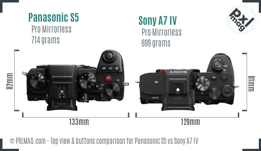 Panasonic S5 vs Sony A7 IV top view buttons comparison
