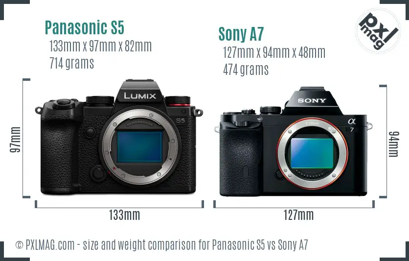 Panasonic S5 vs Sony A7 size comparison