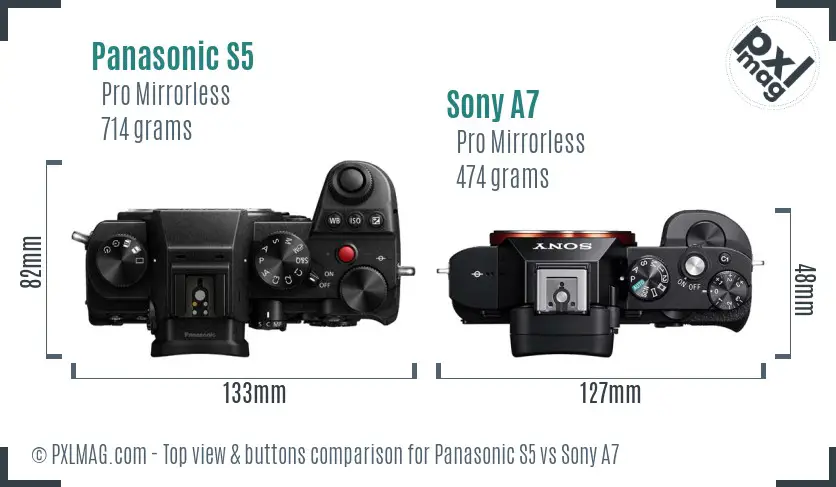 Panasonic S5 vs Sony A7 top view buttons comparison
