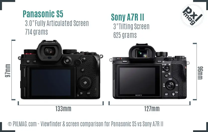 Panasonic S5 vs Sony A7R II Screen and Viewfinder comparison
