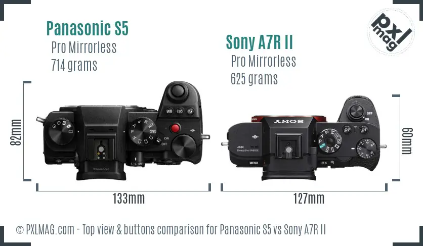 Panasonic S5 vs Sony A7R II top view buttons comparison