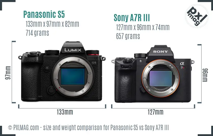 Panasonic S5 vs Sony A7R III size comparison