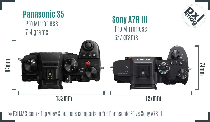 Panasonic S5 vs Sony A7R III top view buttons comparison