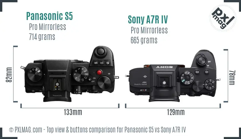 Panasonic S5 vs Sony A7R IV top view buttons comparison