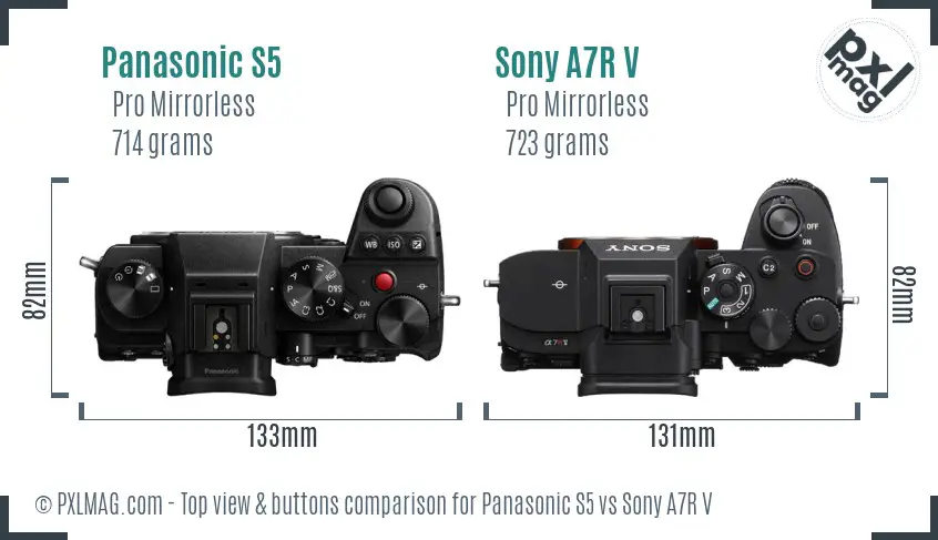 Panasonic S5 vs Sony A7R V top view buttons comparison
