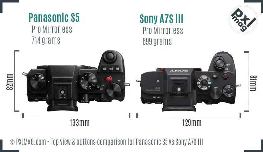 Panasonic S5 vs Sony A7S III top view buttons comparison