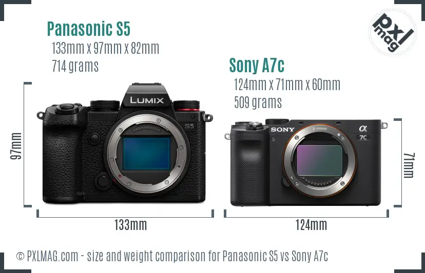 Panasonic S5 vs Sony A7c size comparison