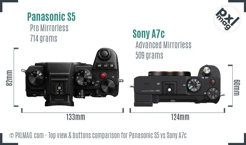 Panasonic S5 vs Sony A7c top view buttons comparison